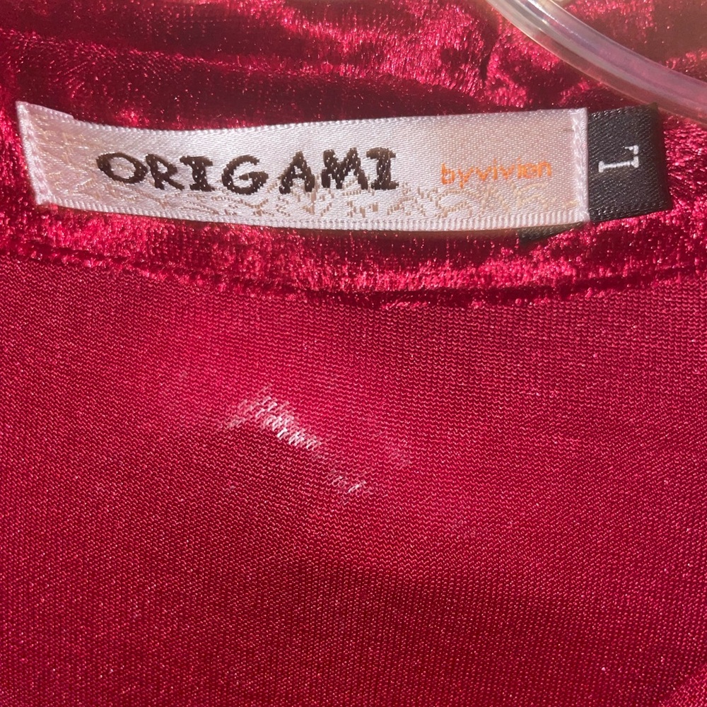 Red Button Down Tunic Or Jacket Crushed Velvet - image 3